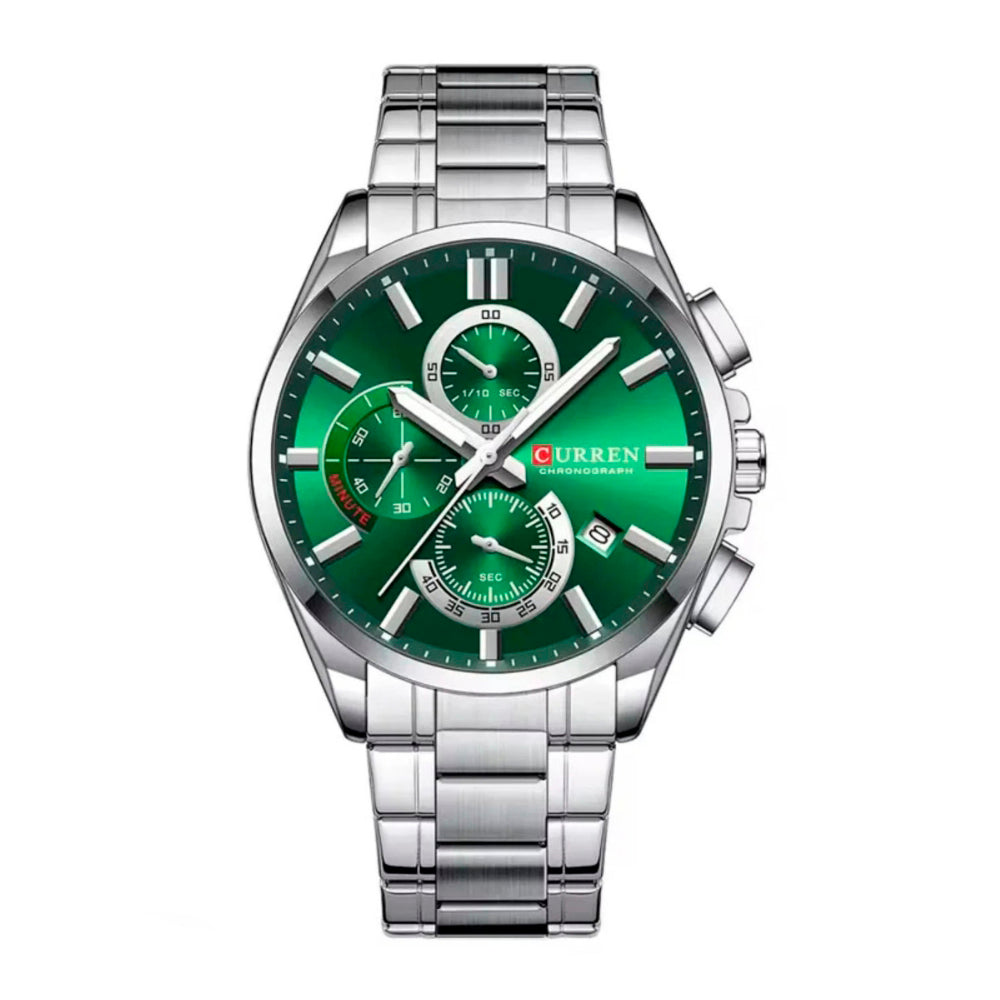 Curren Ícono KREE2902 | Reloj Analógico energía para tu jornada · Plateado / Verde