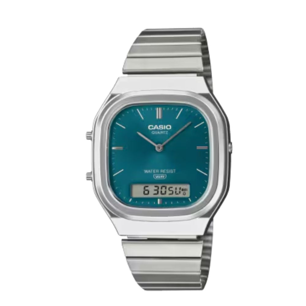 Casio Atlas AQ-240E-3ADF | Reloj Híbrido un acento de diseño · Plateado