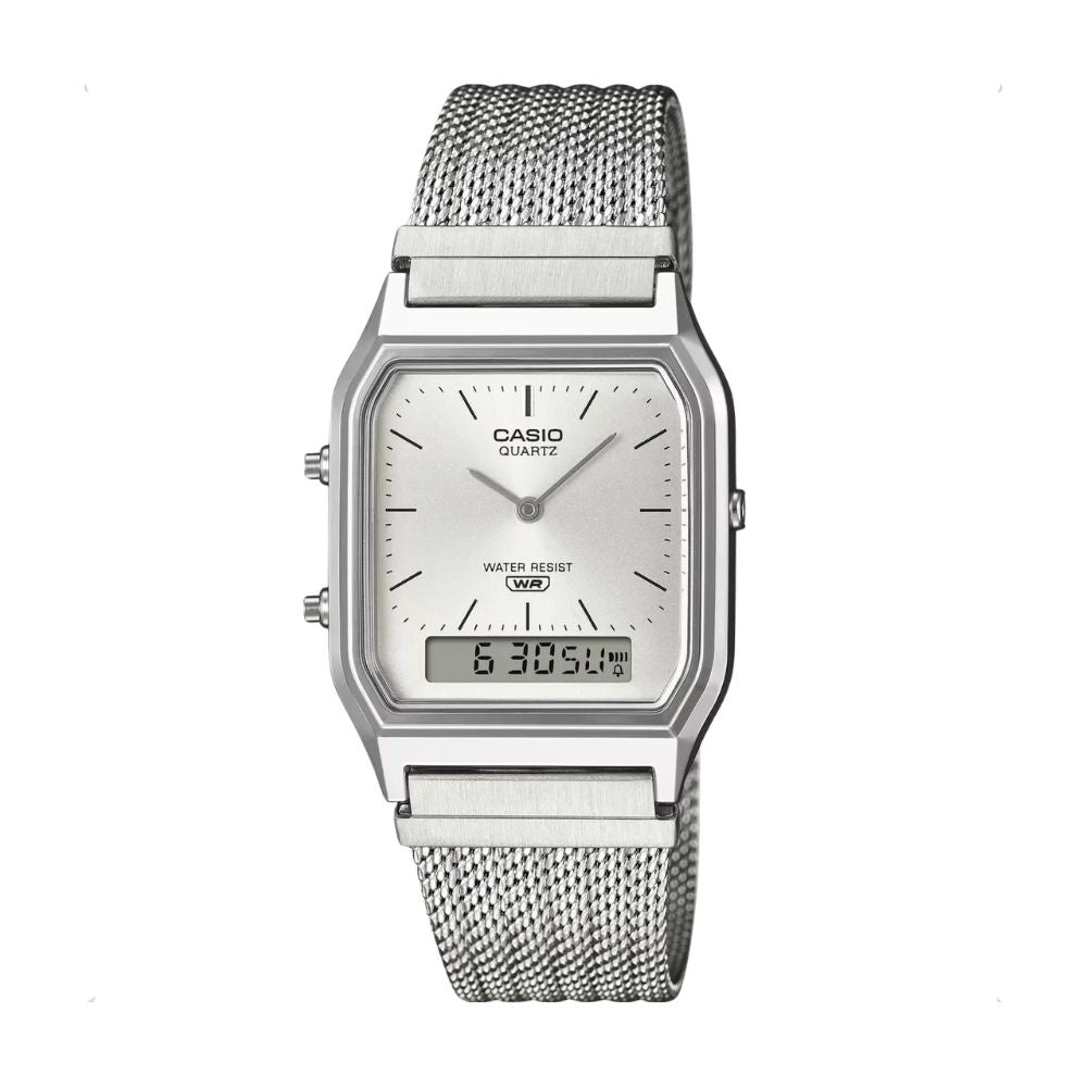 Casio Senda AQ-230EM-7ADF | Reloj Híbrido detalle que eleva tu look · Plateado