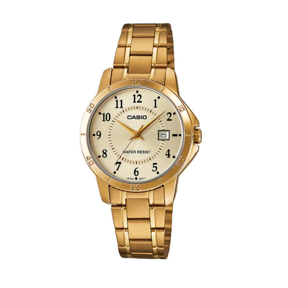 Casio Monarca LTP-V004G-9BUDF | Reloj Analógico detalle que eleva tu look · Dorado