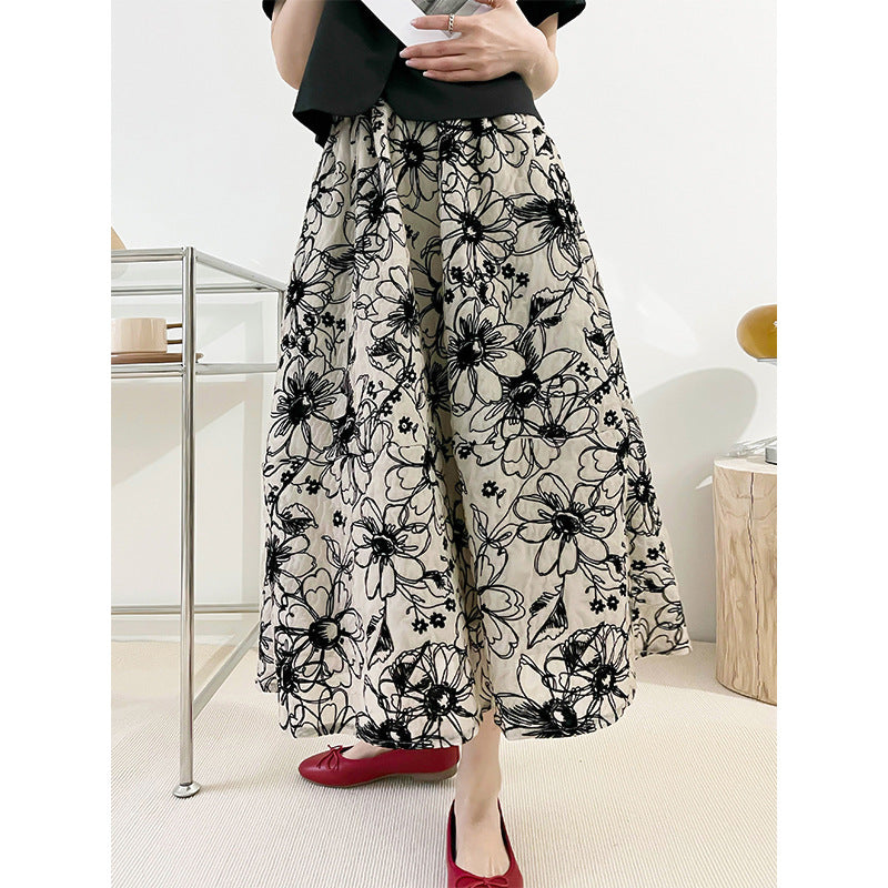 Ju Zhi 2026 Early Spring Velvet Skirt for Women, Heavy Craftsmanship, Niche Retro French High-Waisted Mid-Length A-Line Skirt 1572