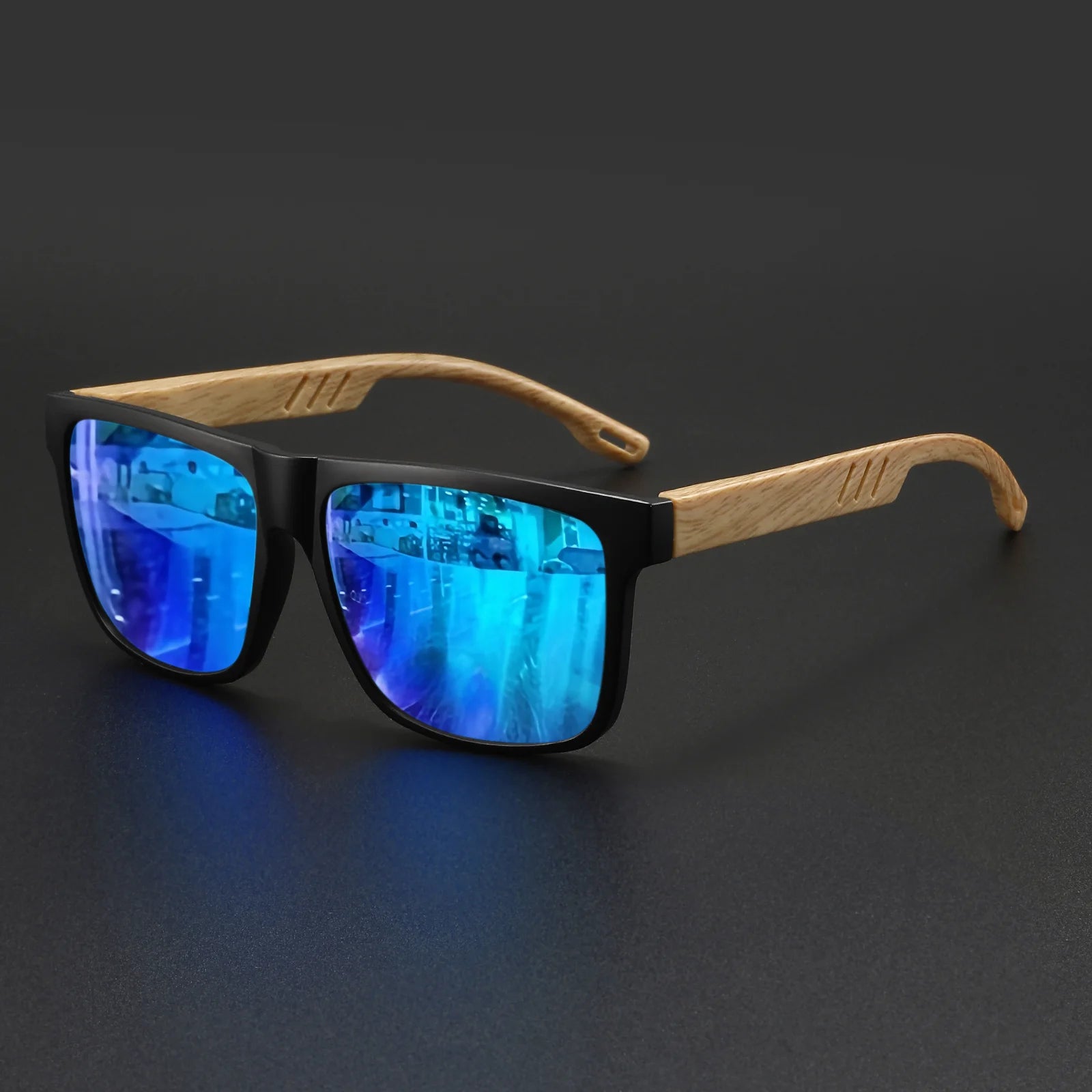 Gafas de Sol Cuadradas con Acabado Tono Madera UV400