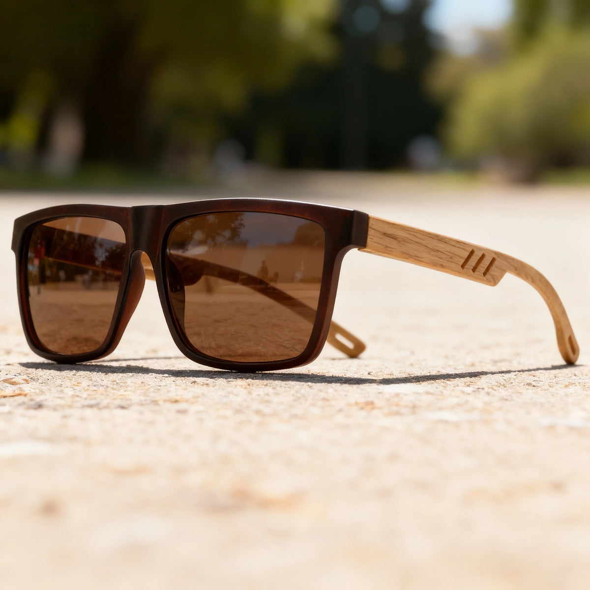 Gafas de Sol Cuadradas con Acabado Tono Madera UV400
