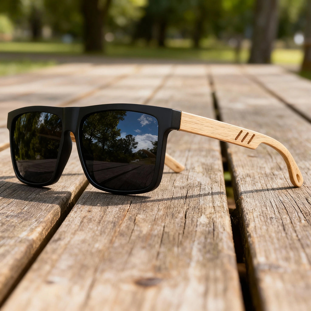 Gafas de Sol Cuadradas con Acabado Tono Madera UV400