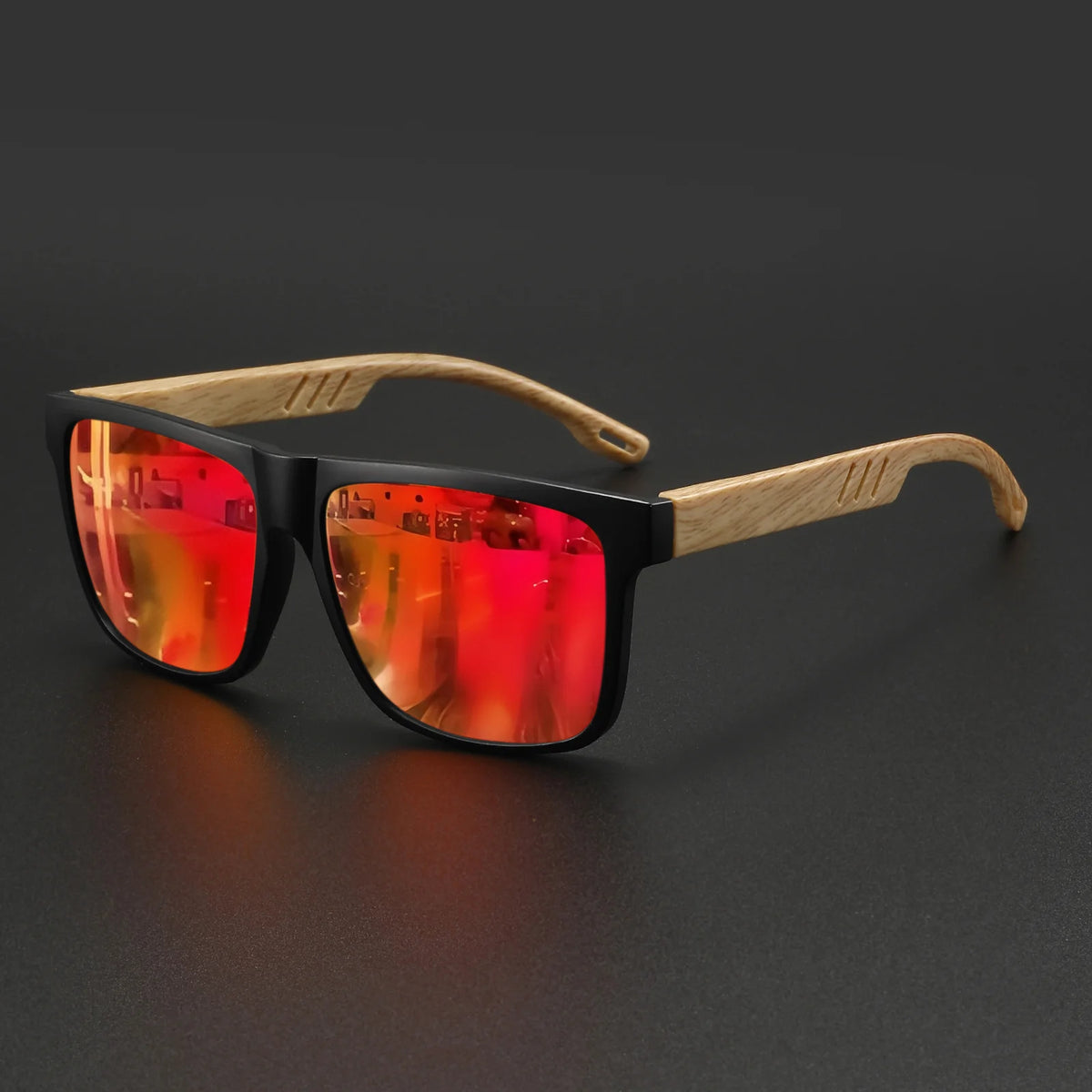 Gafas de Sol Cuadradas con Acabado Tono Madera UV400