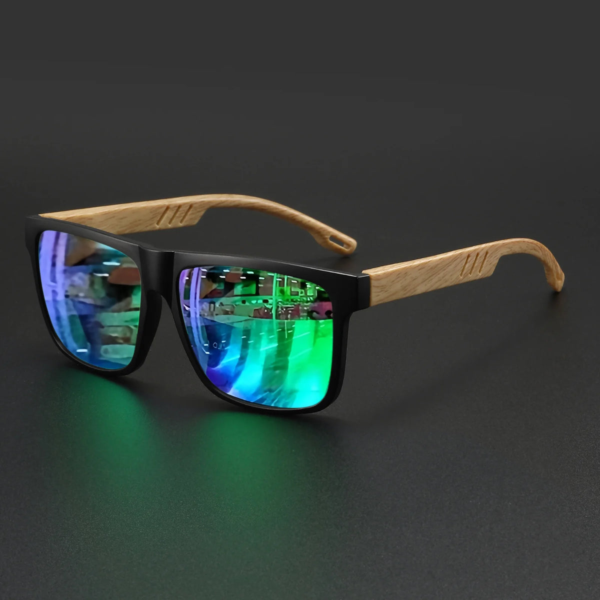 Gafas de Sol Cuadradas con Acabado Tono Madera UV400