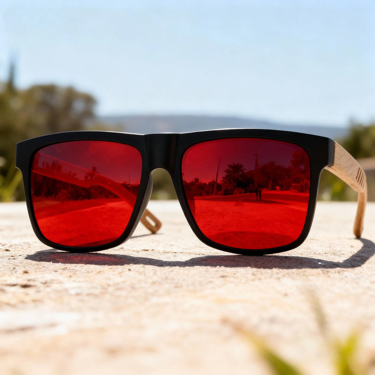 Gafas de Sol Cuadradas con Acabado Tono Madera UV400