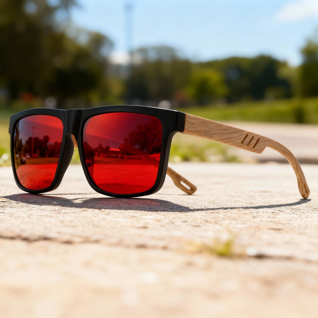 Gafas de Sol Cuadradas con Acabado Tono Madera UV400